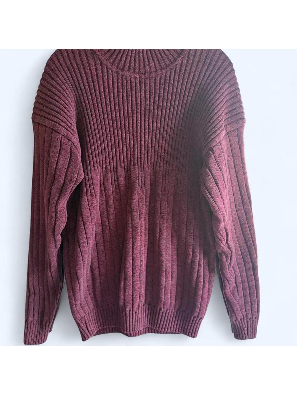 Burgundy mock neck ribbed cotton sweater